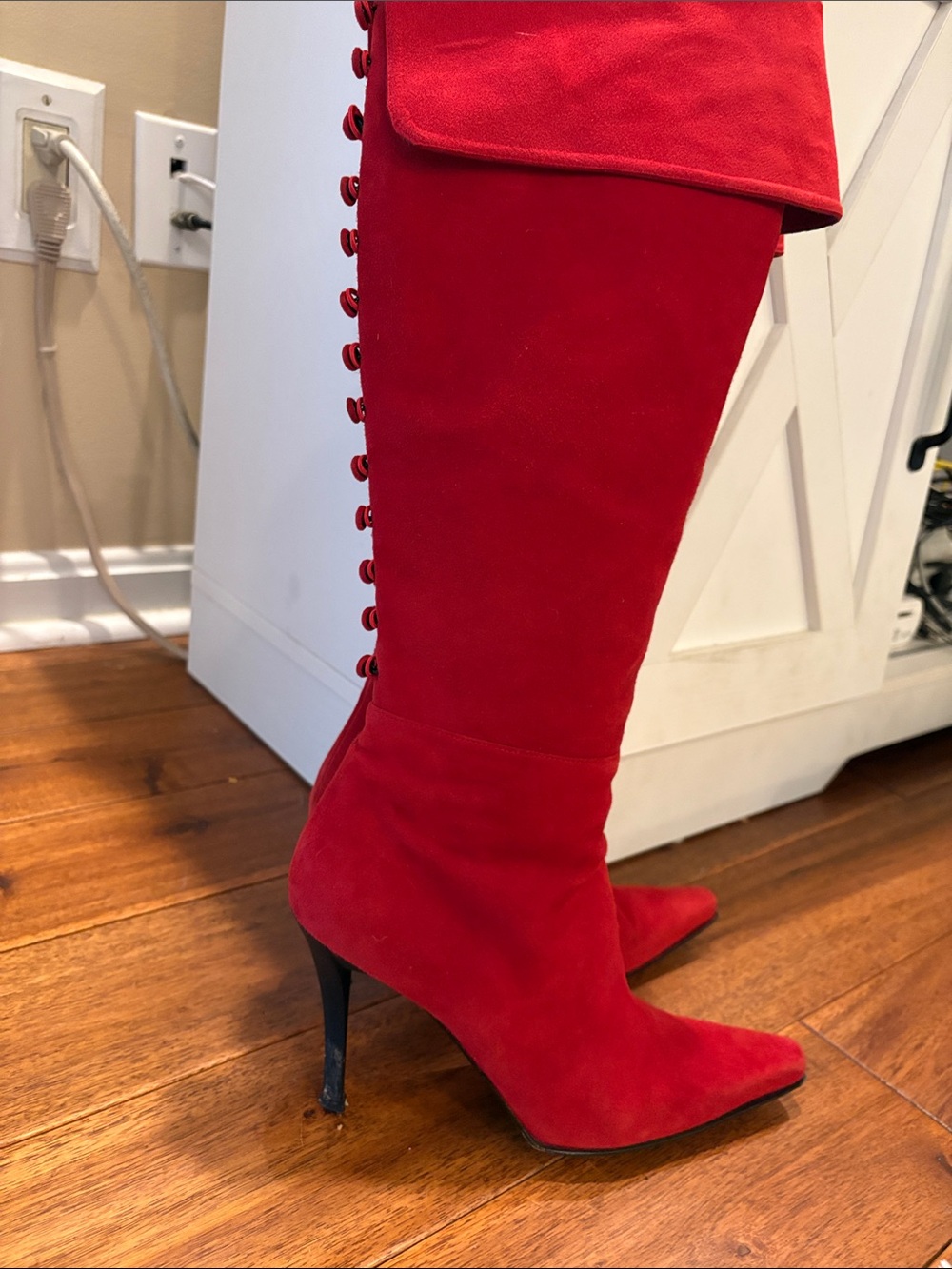 Stuart Weitzman Red Suede Pointed-Toe Over-The-Knee Boots